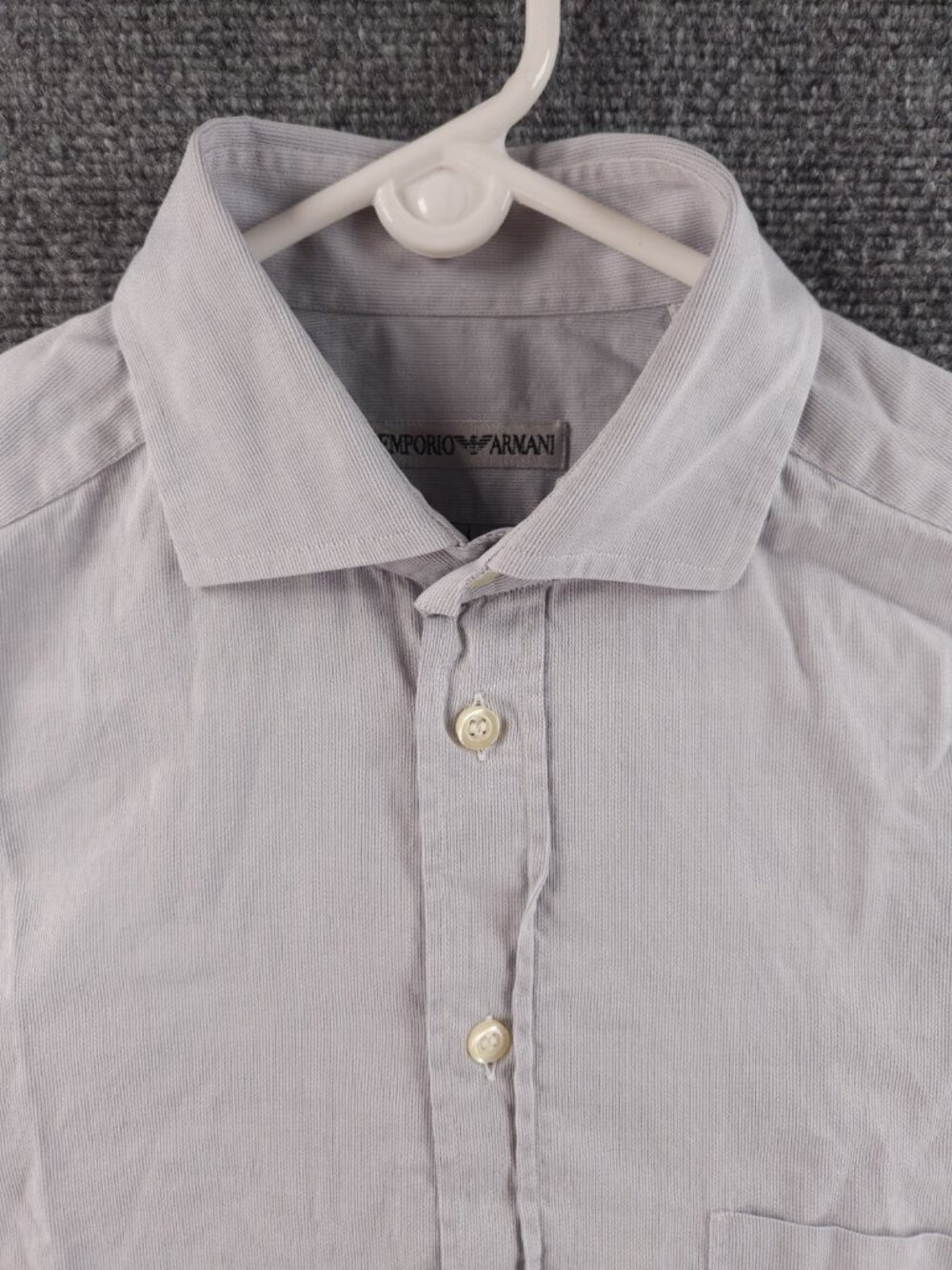 Armani 15 Cotton Grayish Blue Striped Button Up Mens Designer Shirt Long Sleeve